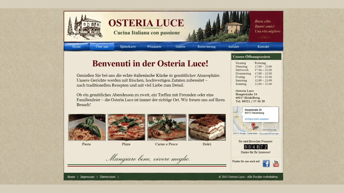 Alte Website — unübersichtlich und veraltet